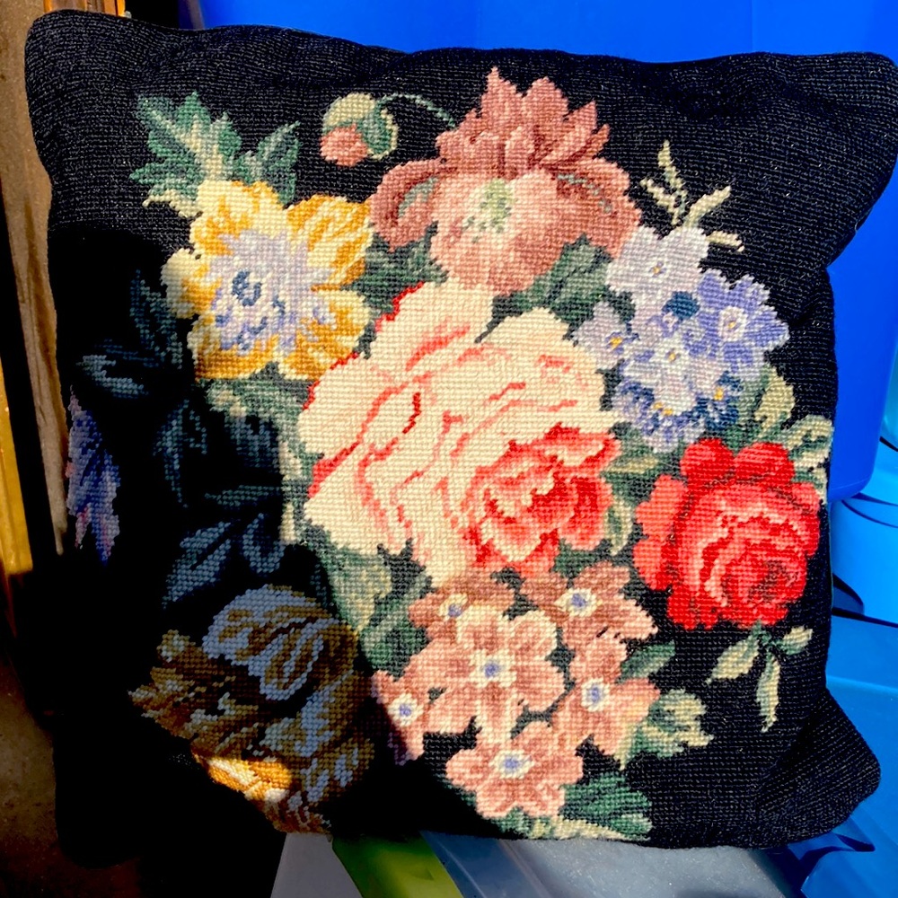 Vintage floral needlepoint pillow